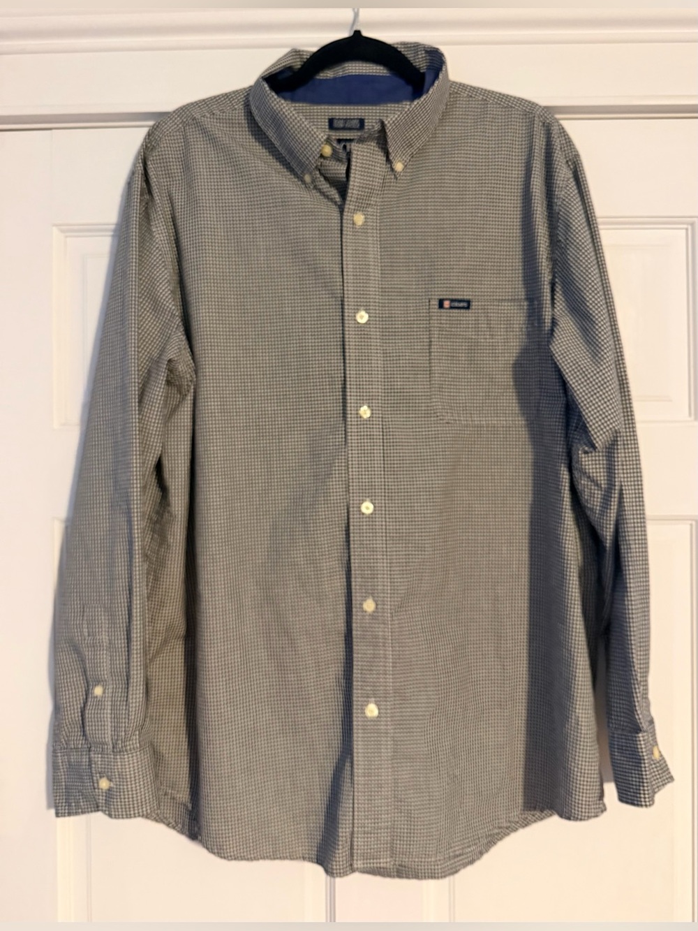 Chaps Men's Blue and White Micro-Check Button-Down Shirt